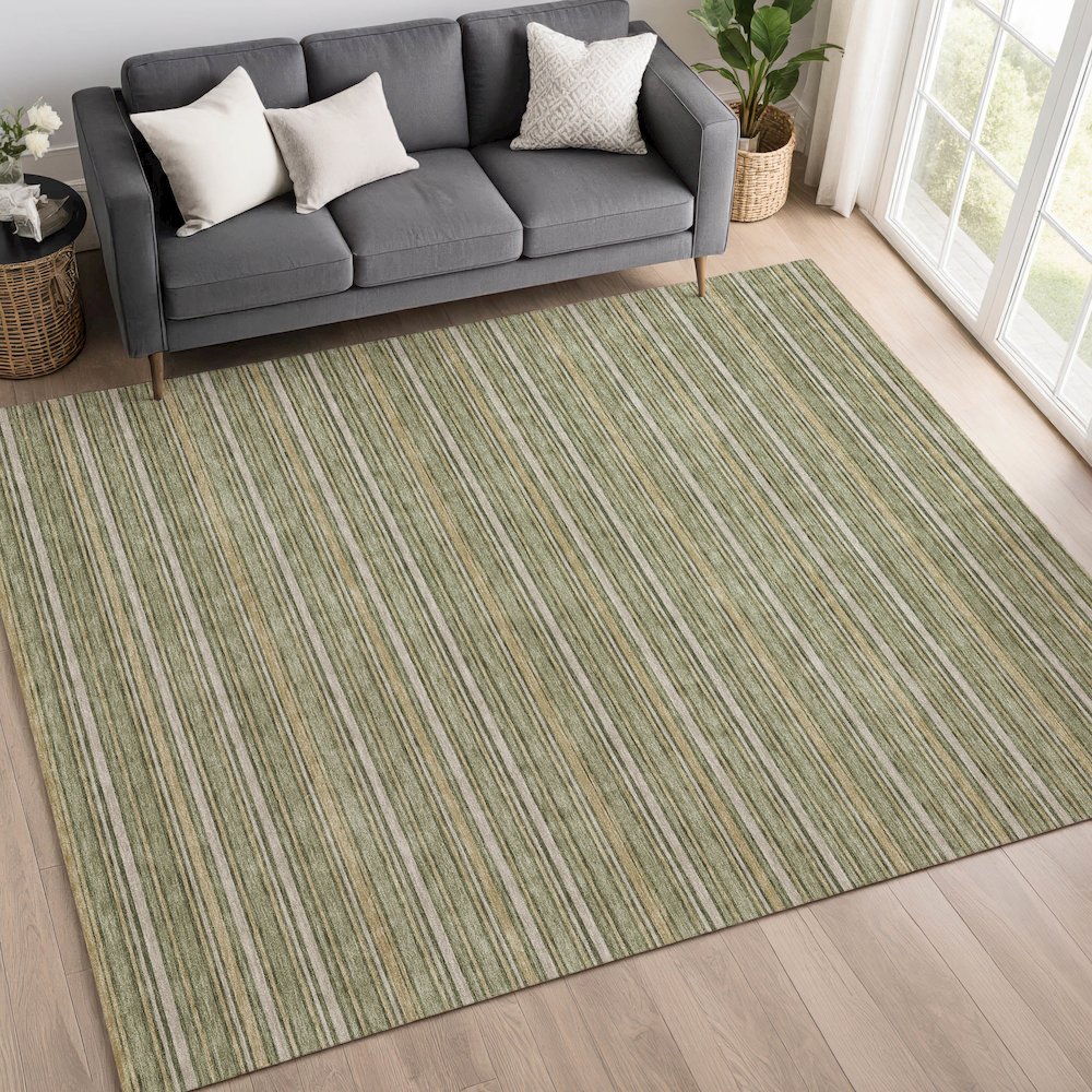 Luxury Washable Indoor/Outdoor Soft Essentials SE2 Green 8' x 10' Rug. Picture 5