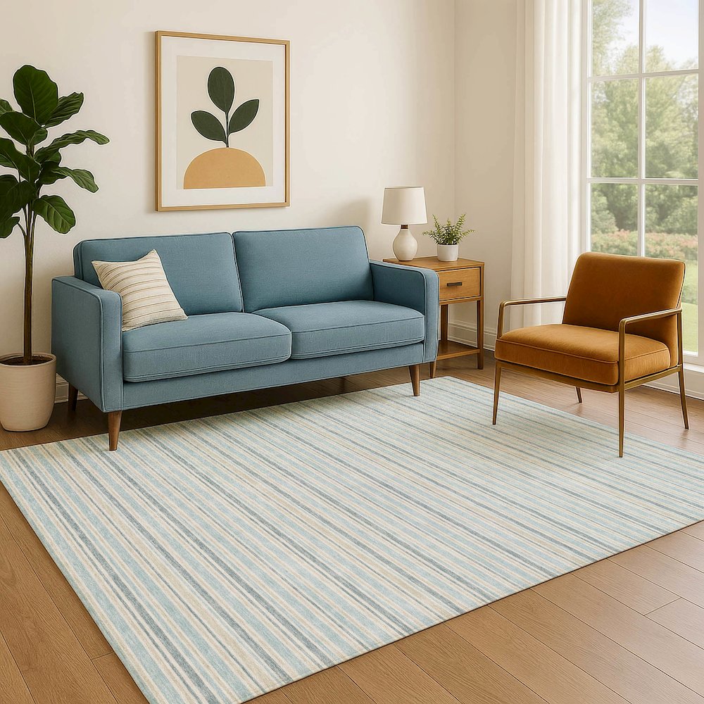 Luxury Washable Indoor/Outdoor Soft Essentials SE2 Blue 8' x 10' Rug. Picture 6