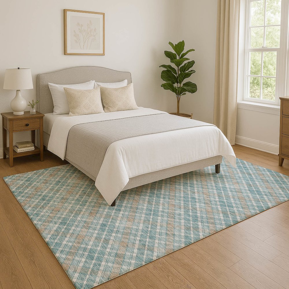 Luxury Washable Indoor/Outdoor Soft Essentials SE3 Teal 8' x 10' Rug. Picture 5