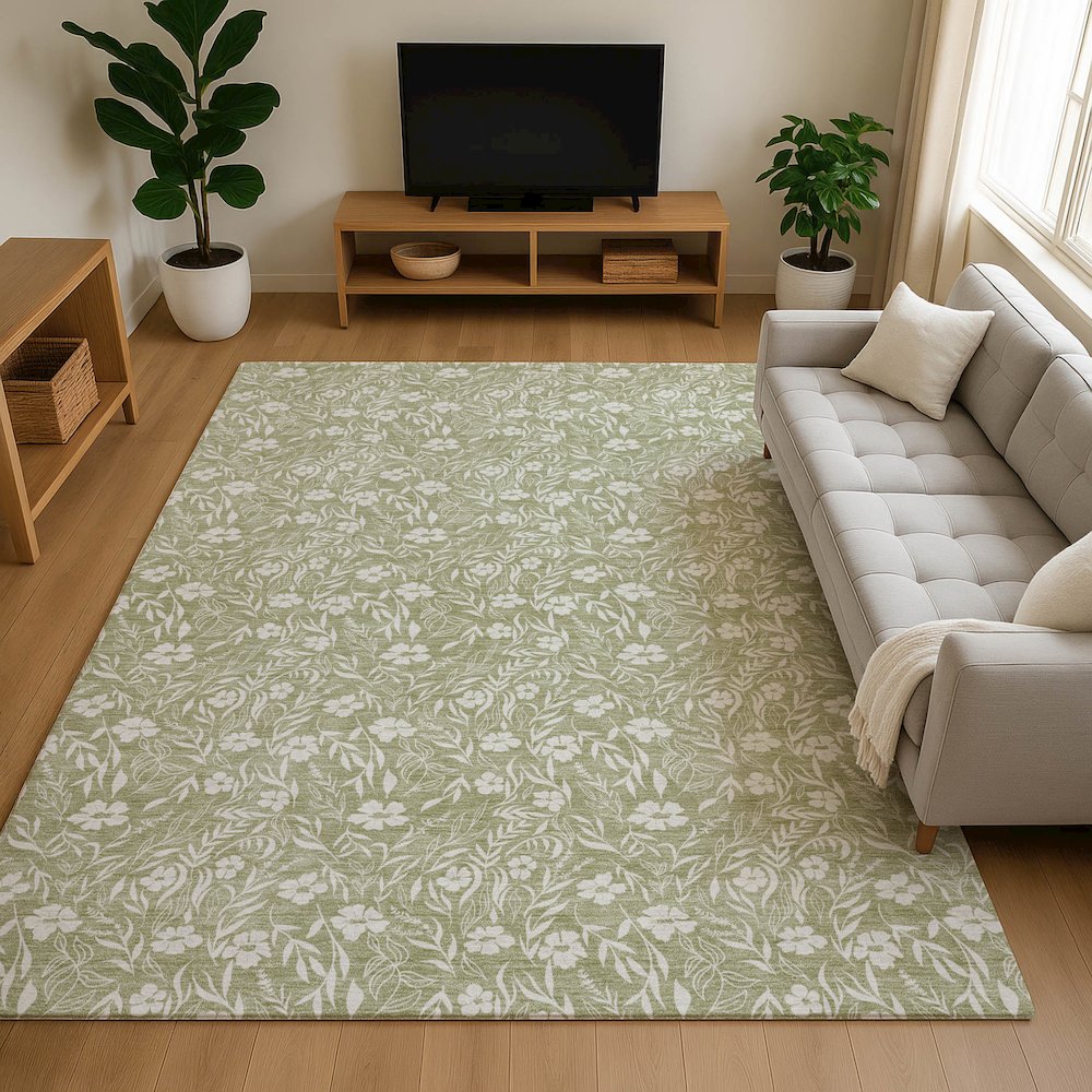 Luxury Washable Indoor/Outdoor Soft Essentials SE4 Green 8' x 10' Rug. Picture 6