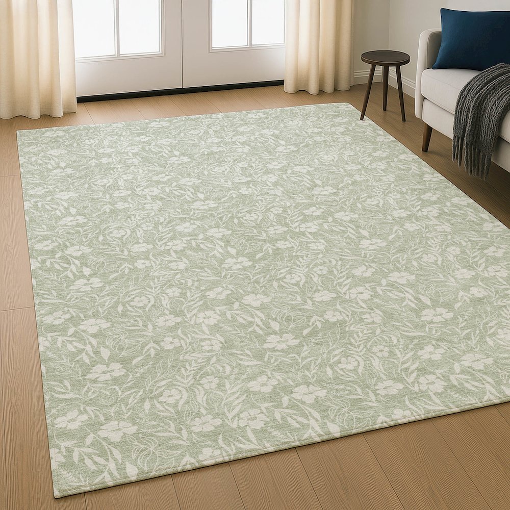 Luxury Washable Indoor/Outdoor Soft Essentials SE4 Green 8' x 10' Rug. Picture 5