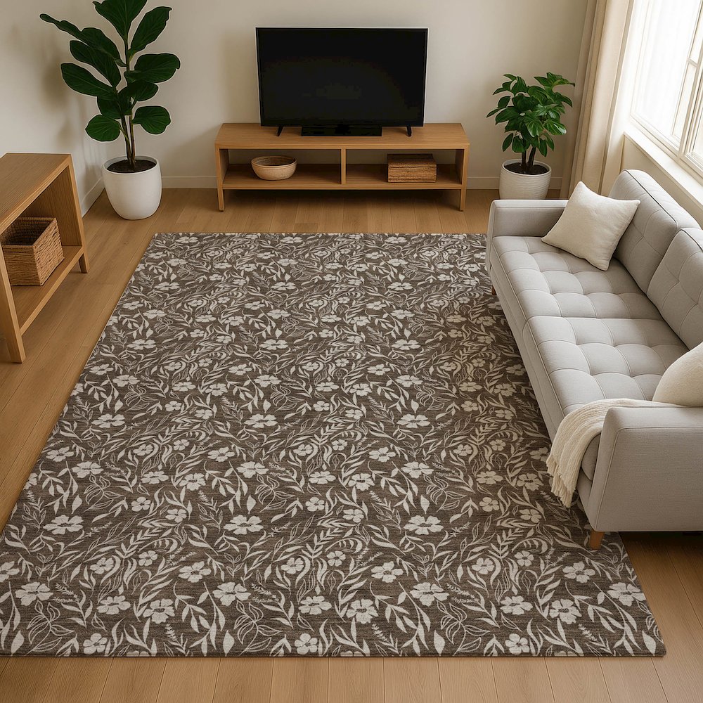Luxury Washable Indoor/Outdoor Soft Essentials SE4 Brown 8' x 10' Rug. Picture 6