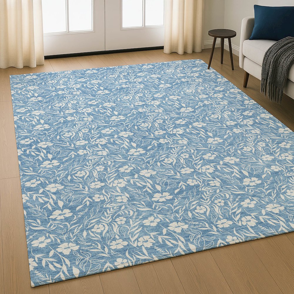 Luxury Washable Indoor/Outdoor Soft Essentials SE4 Blue 8' x 10' Rug. Picture 5