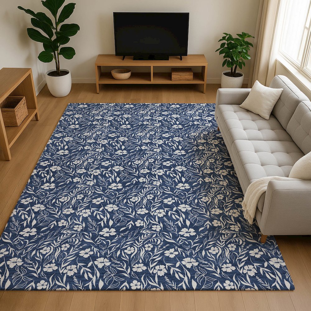 Luxury Washable Indoor/Outdoor Soft Essentials SE4 Blue 8' x 10' Rug. Picture 6