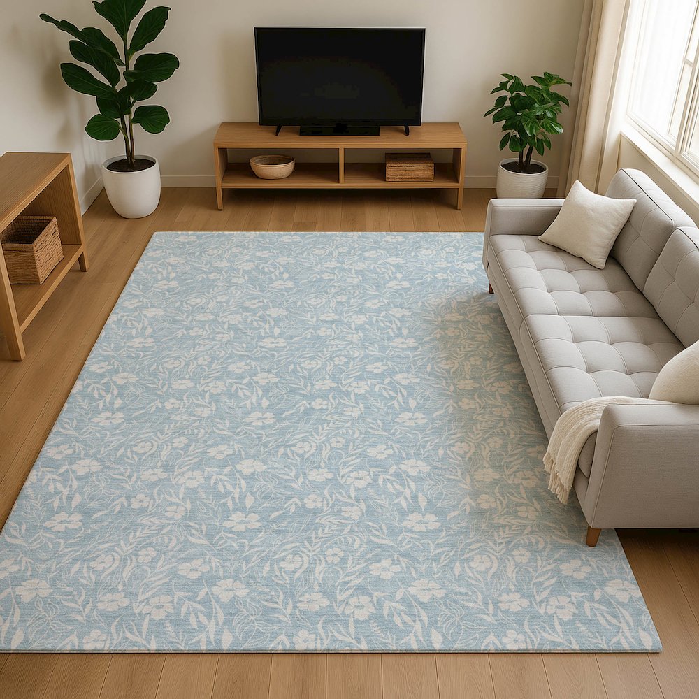 Luxury Washable Indoor/Outdoor Soft Essentials SE4 Blue 8' x 10' Rug. Picture 6