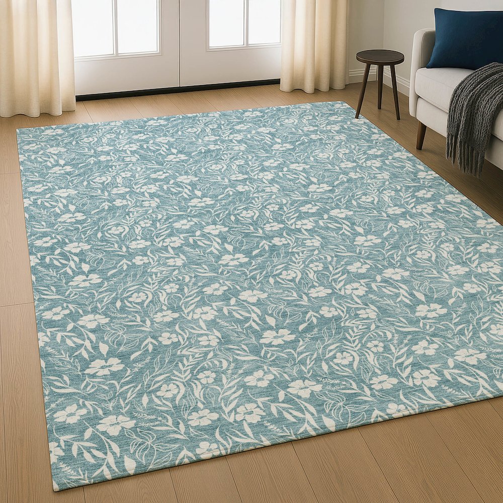 Luxury Washable Indoor/Outdoor Soft Essentials SE4 Teal 8' x 10' Rug. Picture 5
