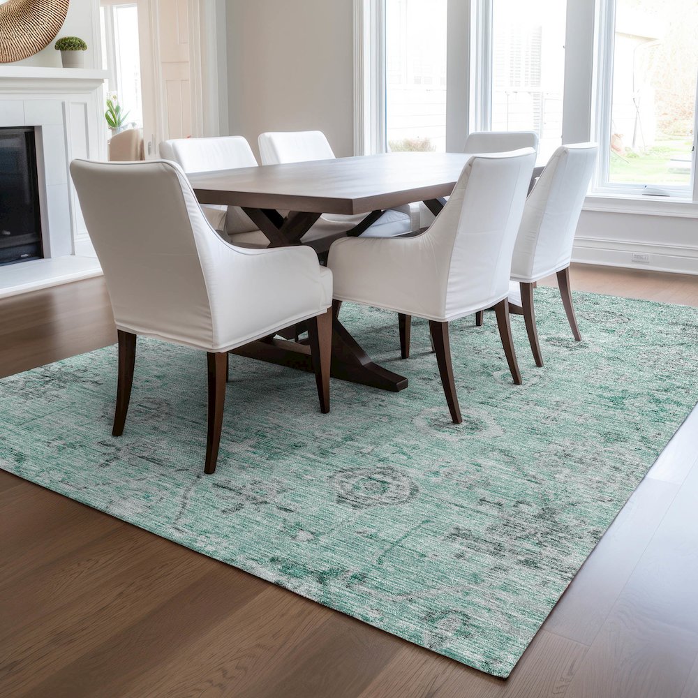 Luxury Washable Indoor/Outdoor Solace Teal 8' x 10' Rug. Picture 6