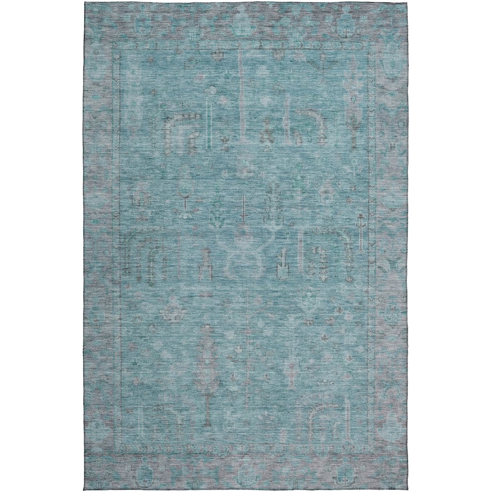 Luxury Washable Indoor/Outdoor Solace Aqua 8' x 10' Rug. Picture 1