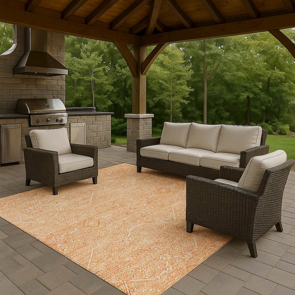 Luxury Washable Indoor/Outdoor Solace Salmon 8' x 10' Rug. Picture 7