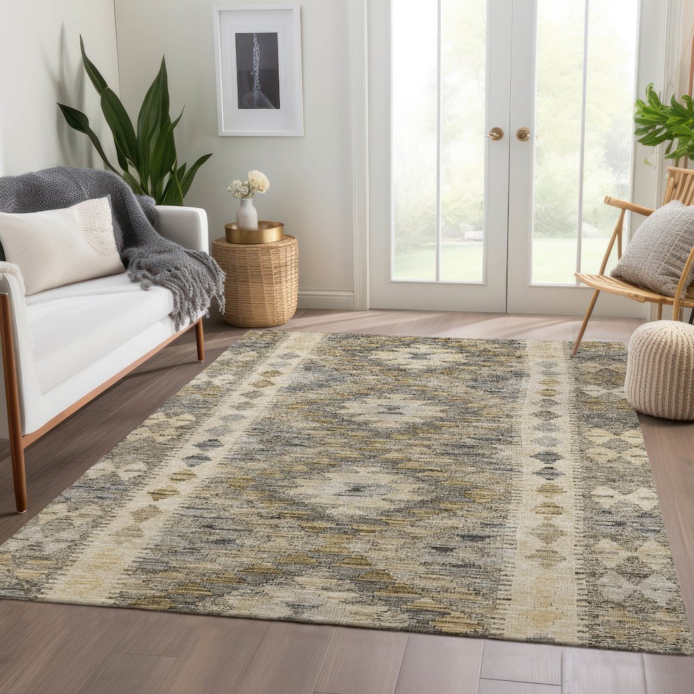 Luxury Washable Indoor/Outdoor Solace Beige 8' x 10' Rug. Picture 5
