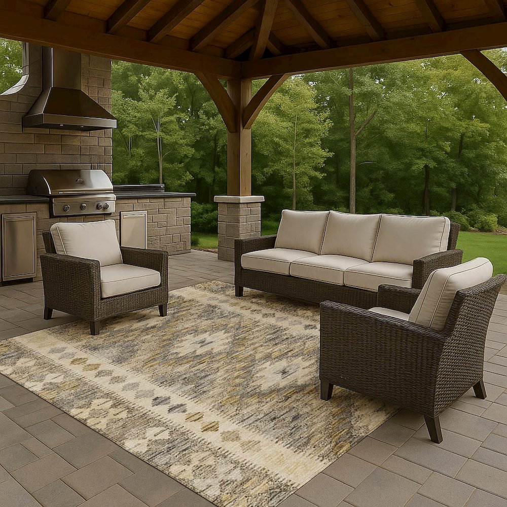 Luxury Washable Indoor/Outdoor Solace Beige 8' x 10' Rug. Picture 7