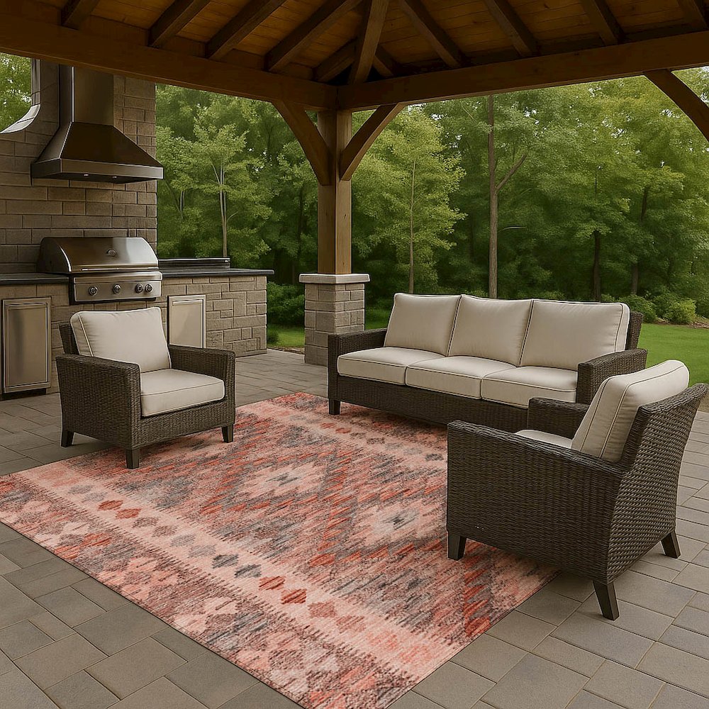 Luxury Washable Indoor/Outdoor Solace Terracotta 8' x 10' Rug. Picture 7