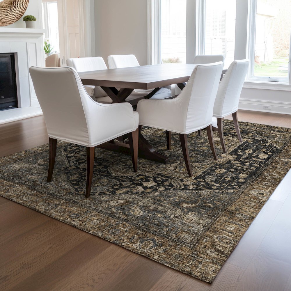 Luxury Washable Indoor/Outdoor Solace Charcoal 8' x 10' Rug. Picture 6