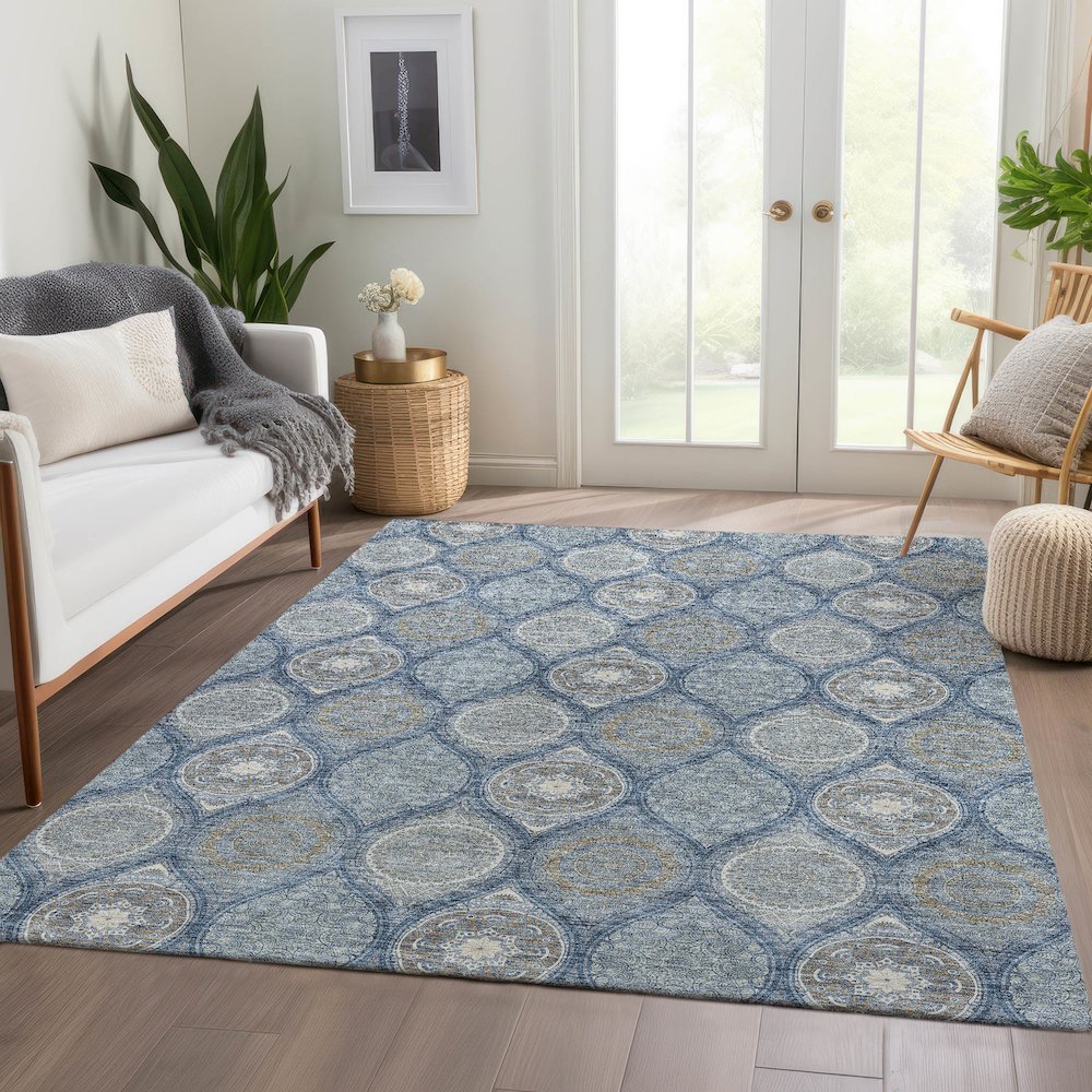Luxury Washable Indoor/Outdoor Solace Navy 8' x 10' Rug. Picture 5