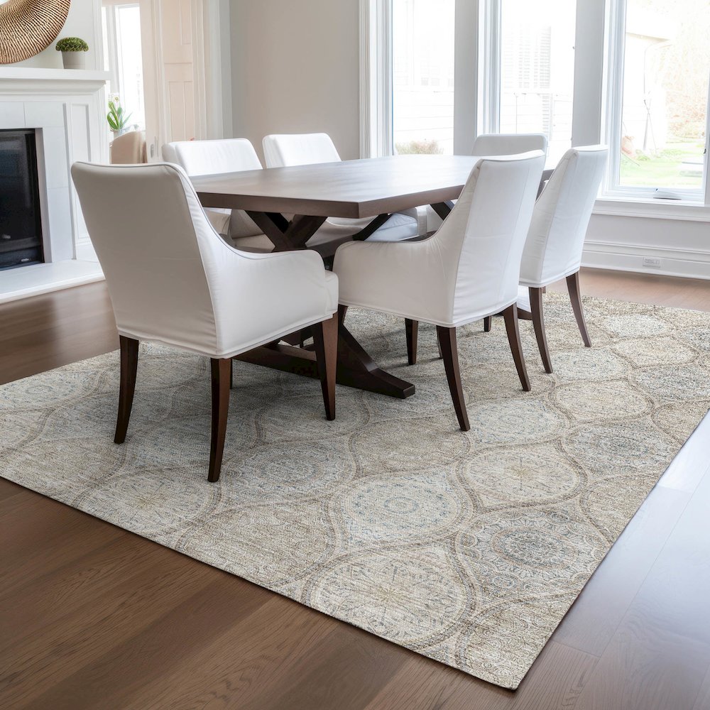 Luxury Washable Indoor/Outdoor Solace Taupe 8' x 10' Rug. Picture 6