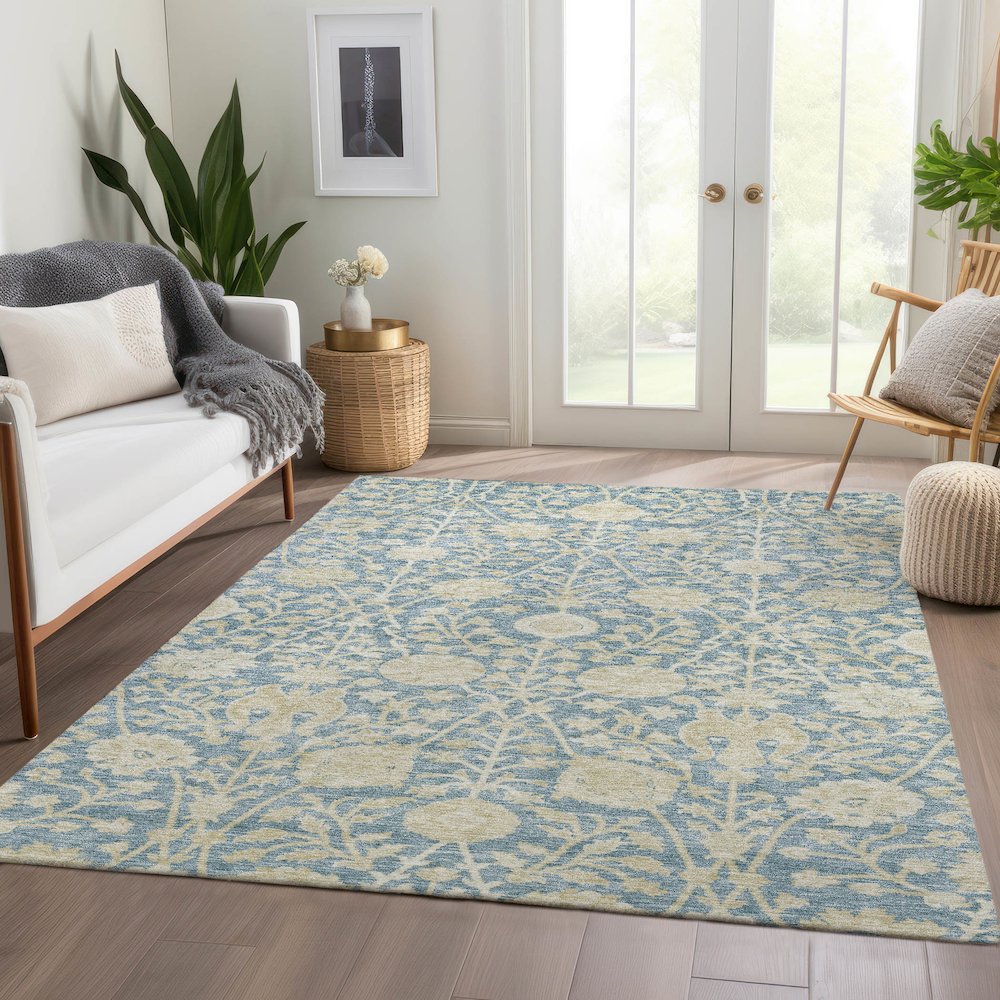 Luxury Washable Indoor/Outdoor Solace Sky 8' x 10' Rug. Picture 5