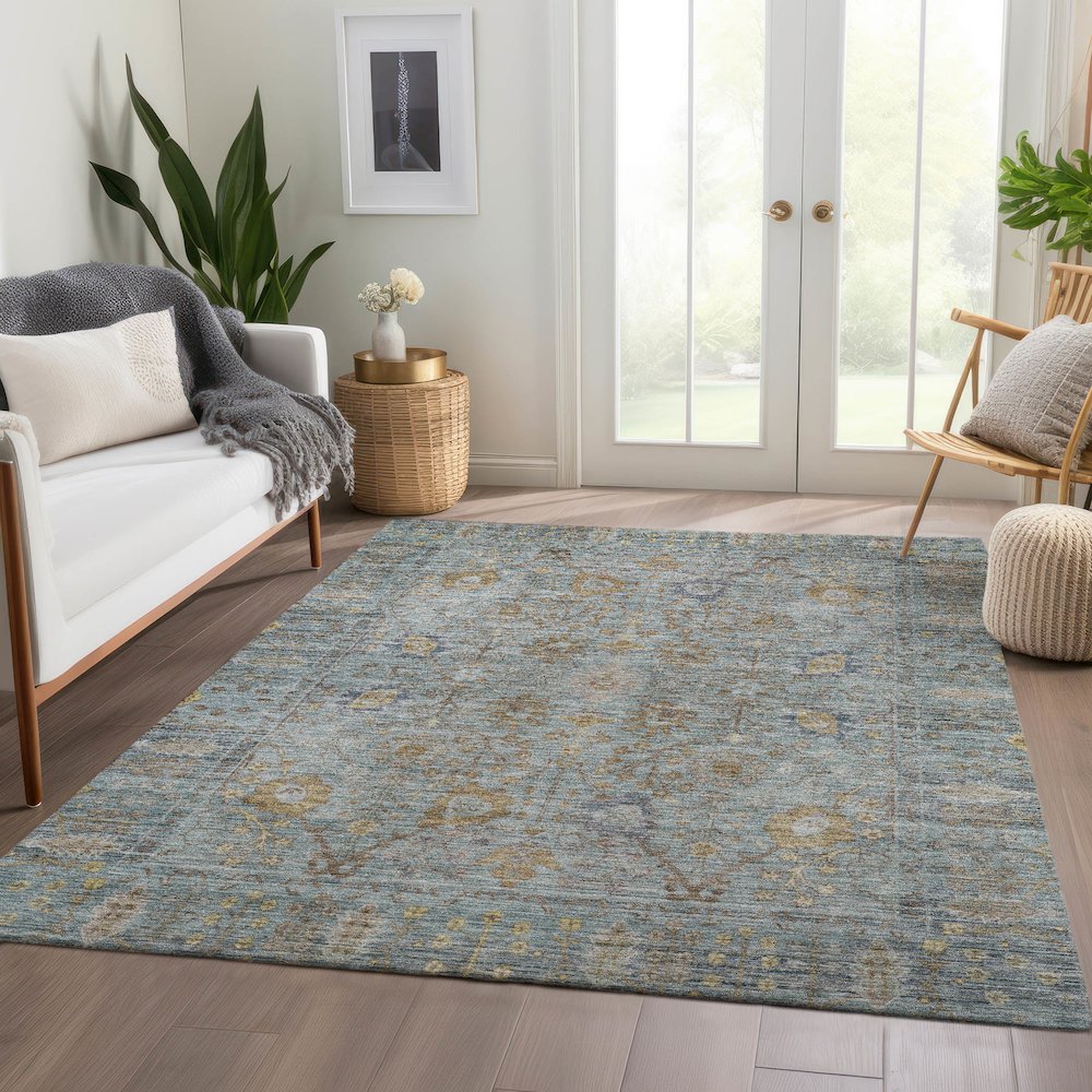 Luxury Washable Indoor/Outdoor Solace Teal 8' x 10' Rug. Picture 5