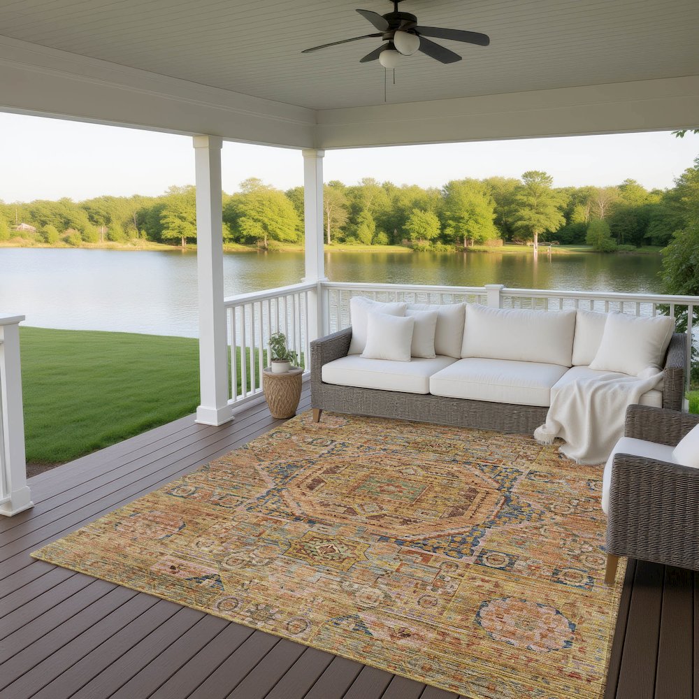 Indoor/Outdoor Silk Road Curry 6'6" x 9'6" Rug. Picture 7