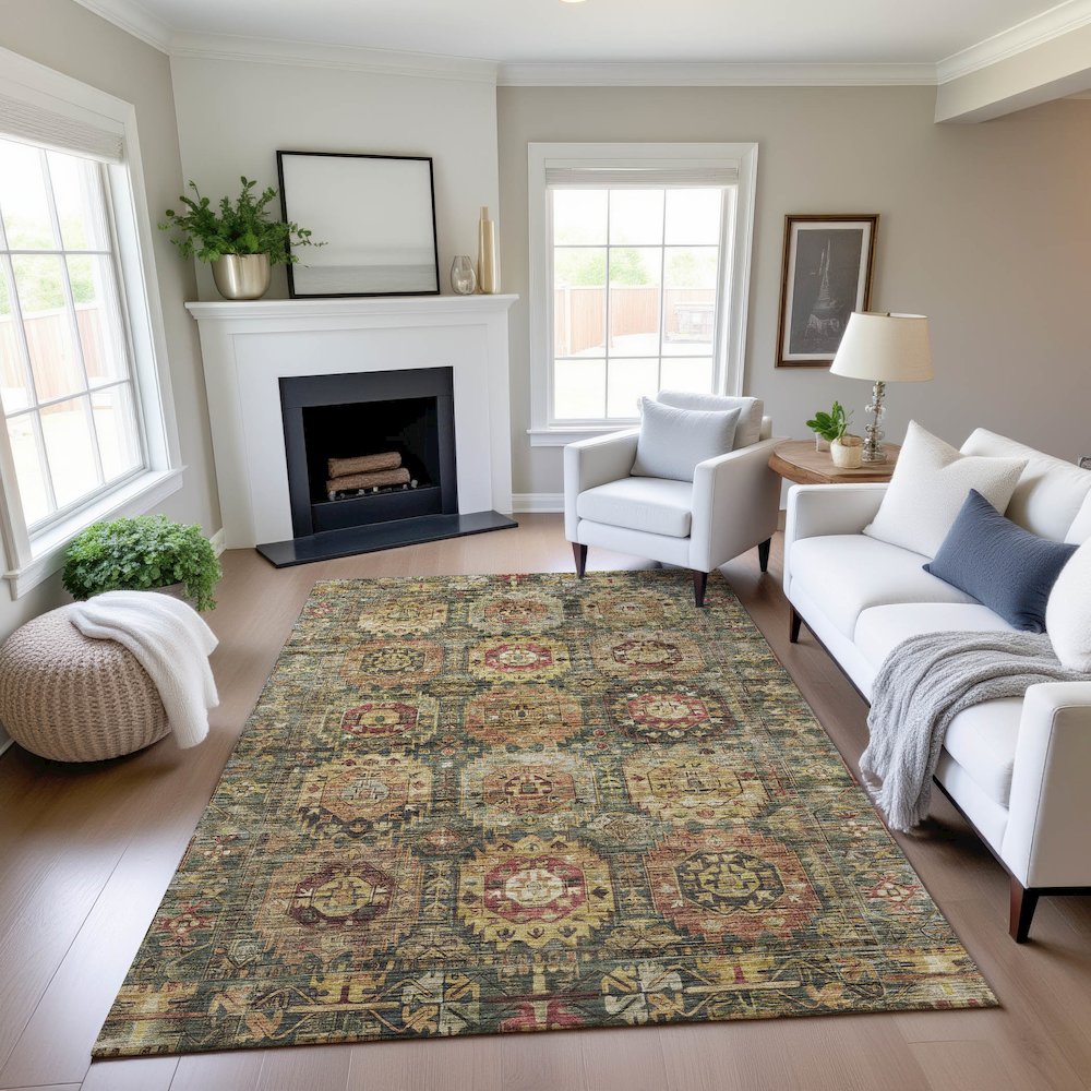 Indoor/Outdoor Silk Road Fern 6'6" x 9'6" Rug. Picture 5