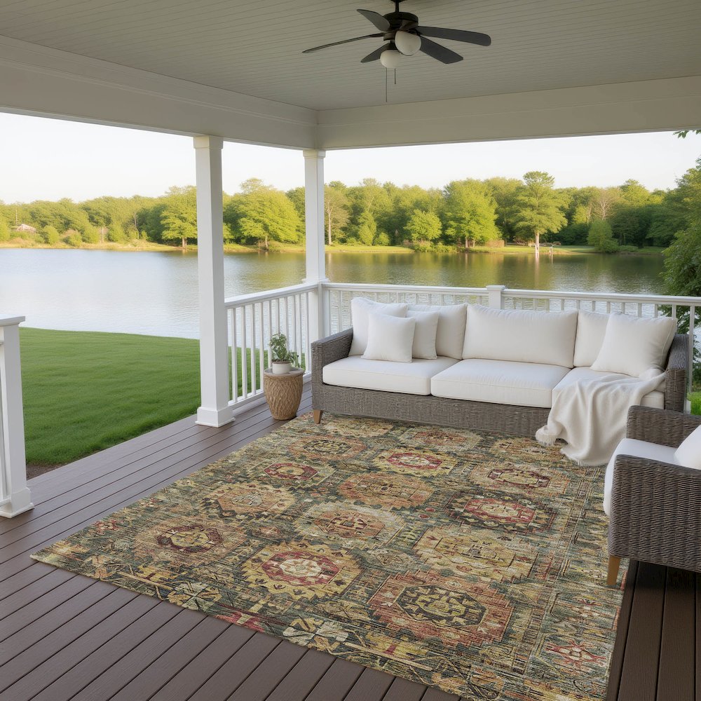 Indoor/Outdoor Silk Road Fern 6'6" x 9'6" Rug. Picture 7