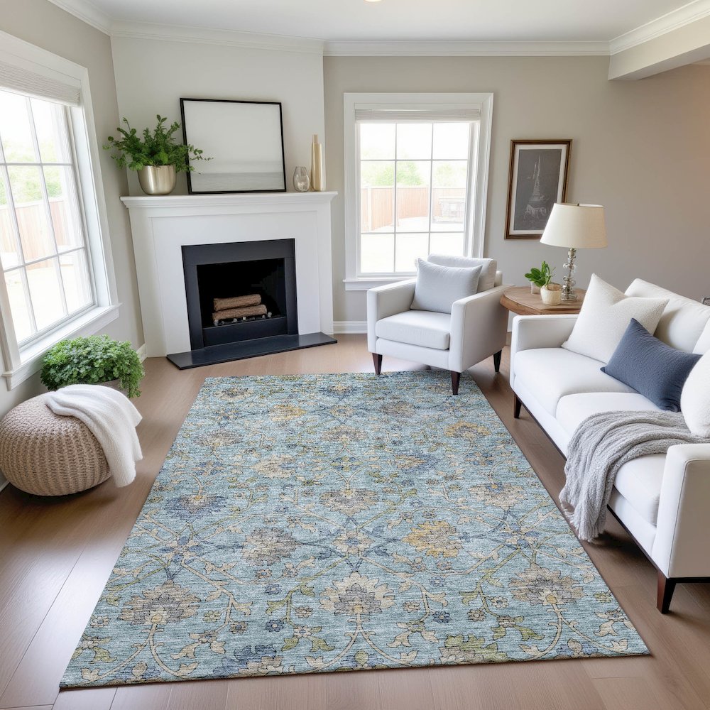 Indoor/Outdoor Silk Road Denim 6'6" x 9'6" Rug. Picture 5