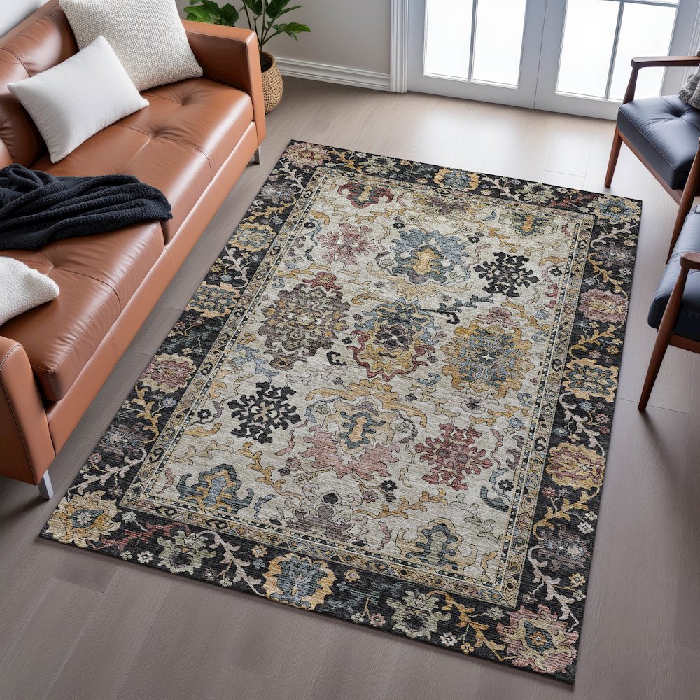 Indoor/Outdoor Silk Road Black 6'6" x 9'6" Rug. Picture 6