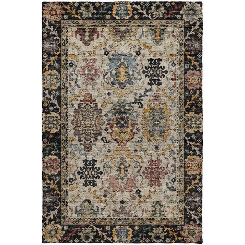 Indoor/Outdoor Silk Road Black 6'6" x 9'6" Rug. Picture 1