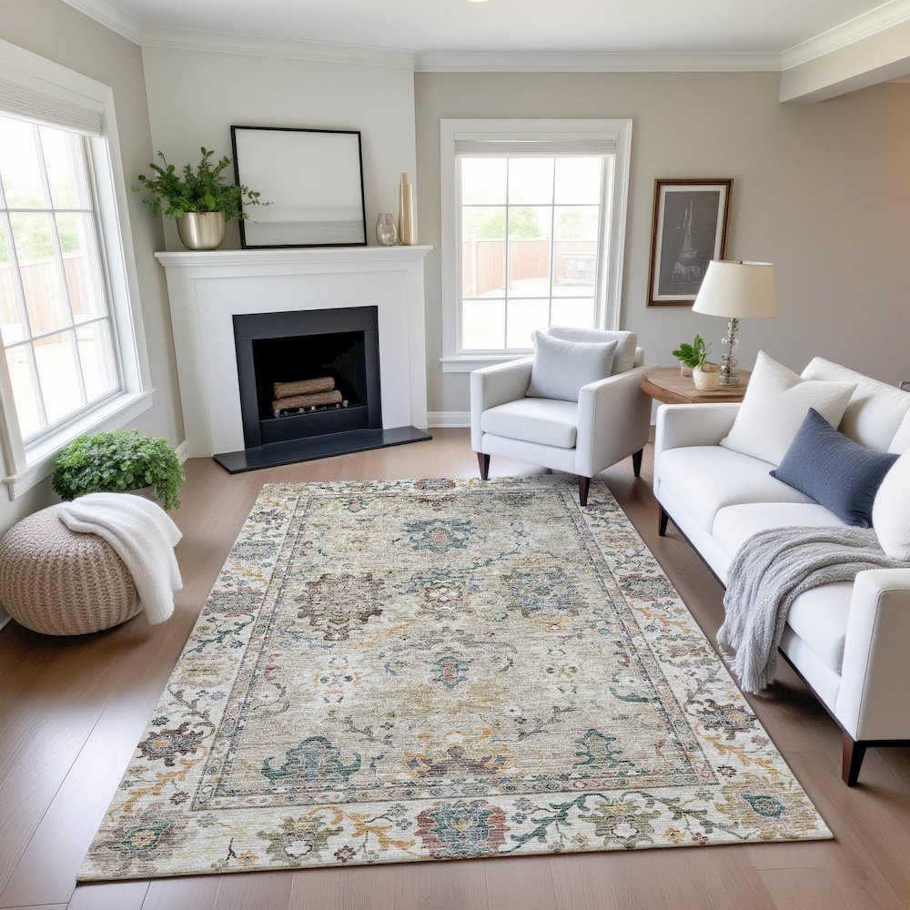 Indoor/Outdoor Silk Road Putty 6'6" x 9'6" Rug. Picture 5