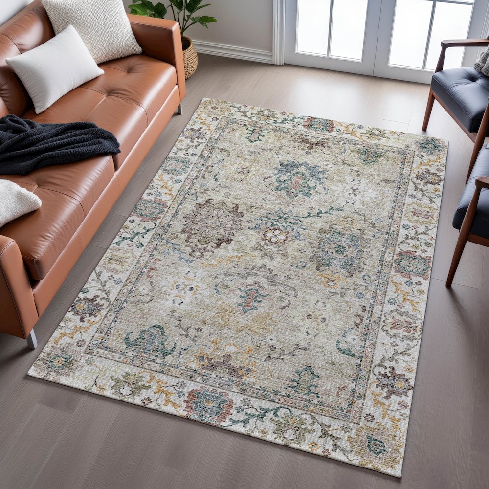 Indoor/Outdoor Silk Road Putty 6'6" x 9'6" Rug. Picture 6