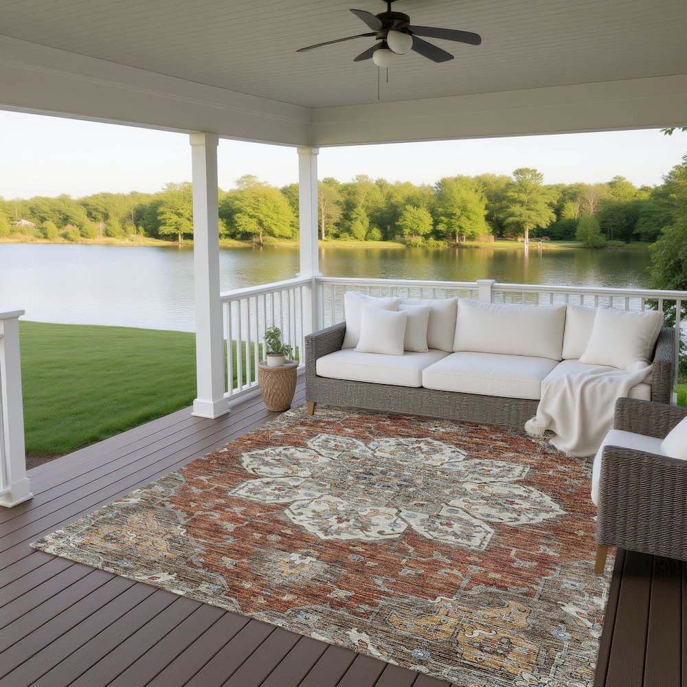Indoor/Outdoor Silk Road Paprika 6'6" x 9'6" Rug. Picture 7
