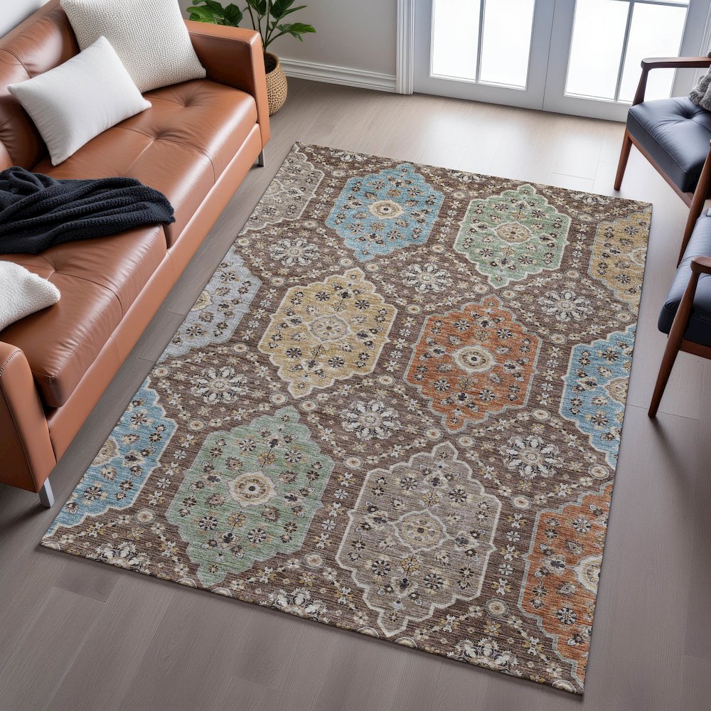 Indoor/Outdoor Silk Road Chocolate 6'6" x 9'6" Rug. Picture 6