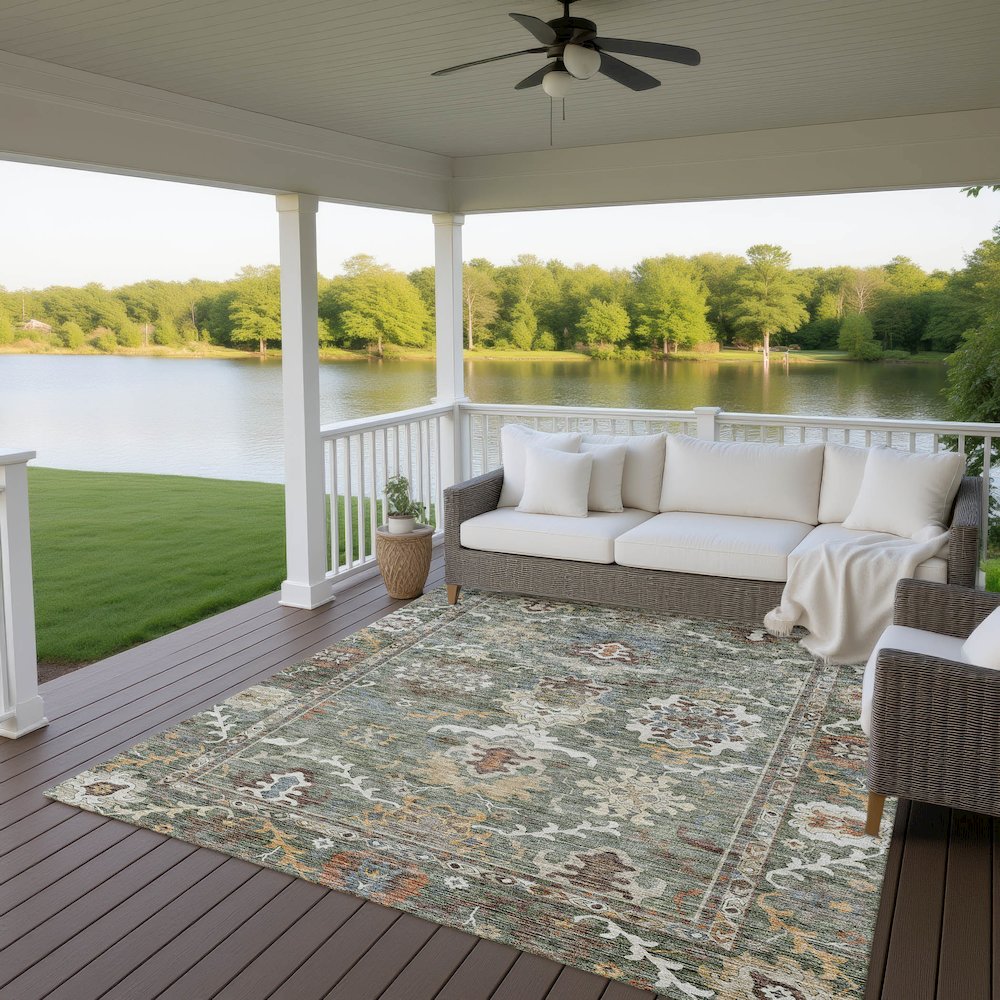 Indoor/Outdoor Silk Road Basil 6'6" x 9'6" Rug. Picture 7