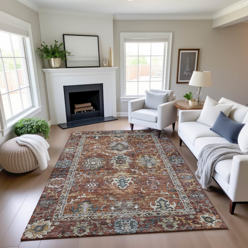 Indoor/Outdoor Silk Road Paprika 6'6" x 9'6" Rug. Picture 5