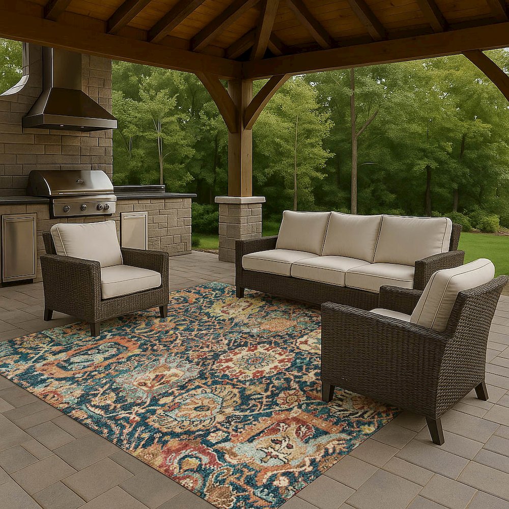 Luxury Washable Indoor/Outdoor Tabrook Navy 8' x 10' Rug. Picture 7