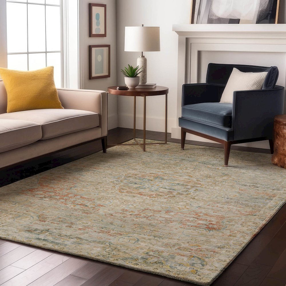 Luxury Washable Indoor/Outdoor Tabrook Tan 8' x 10' Rug. Picture 6