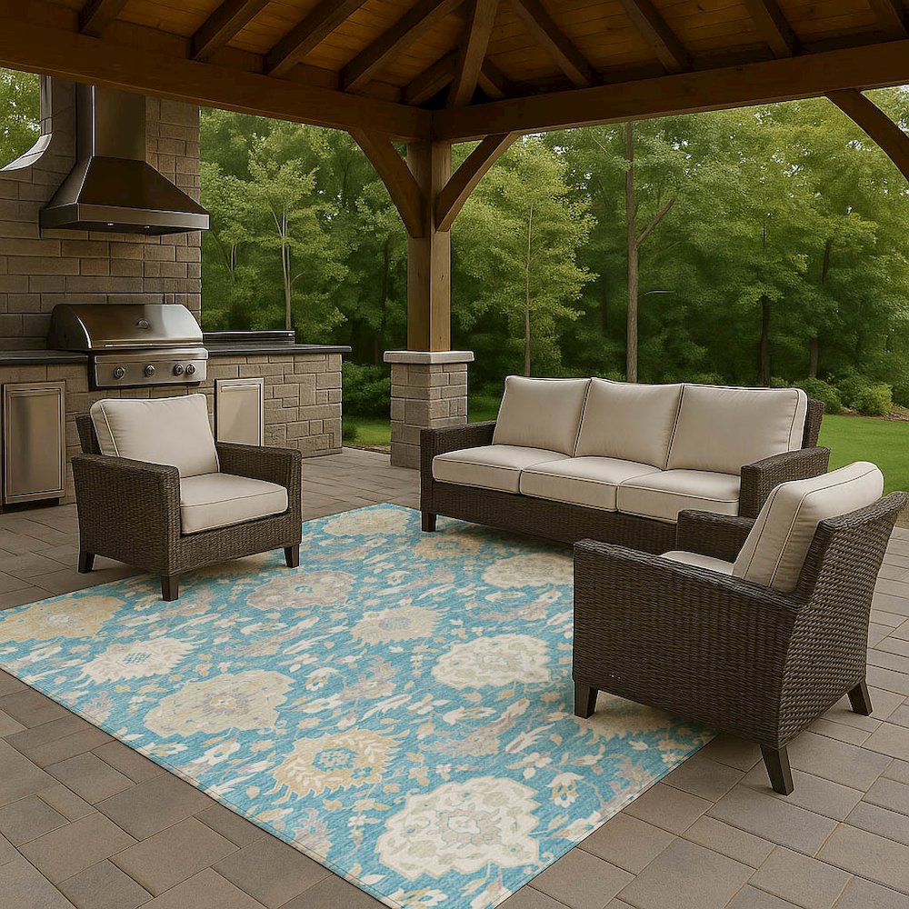 Luxury Washable Indoor/Outdoor Tabrook Blue 8' x 10' Rug. Picture 7