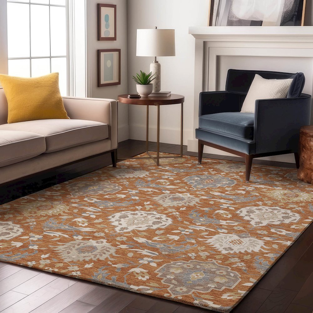 Luxury Washable Indoor/Outdoor Tabrook Copper 8' x 10' Rug. Picture 6