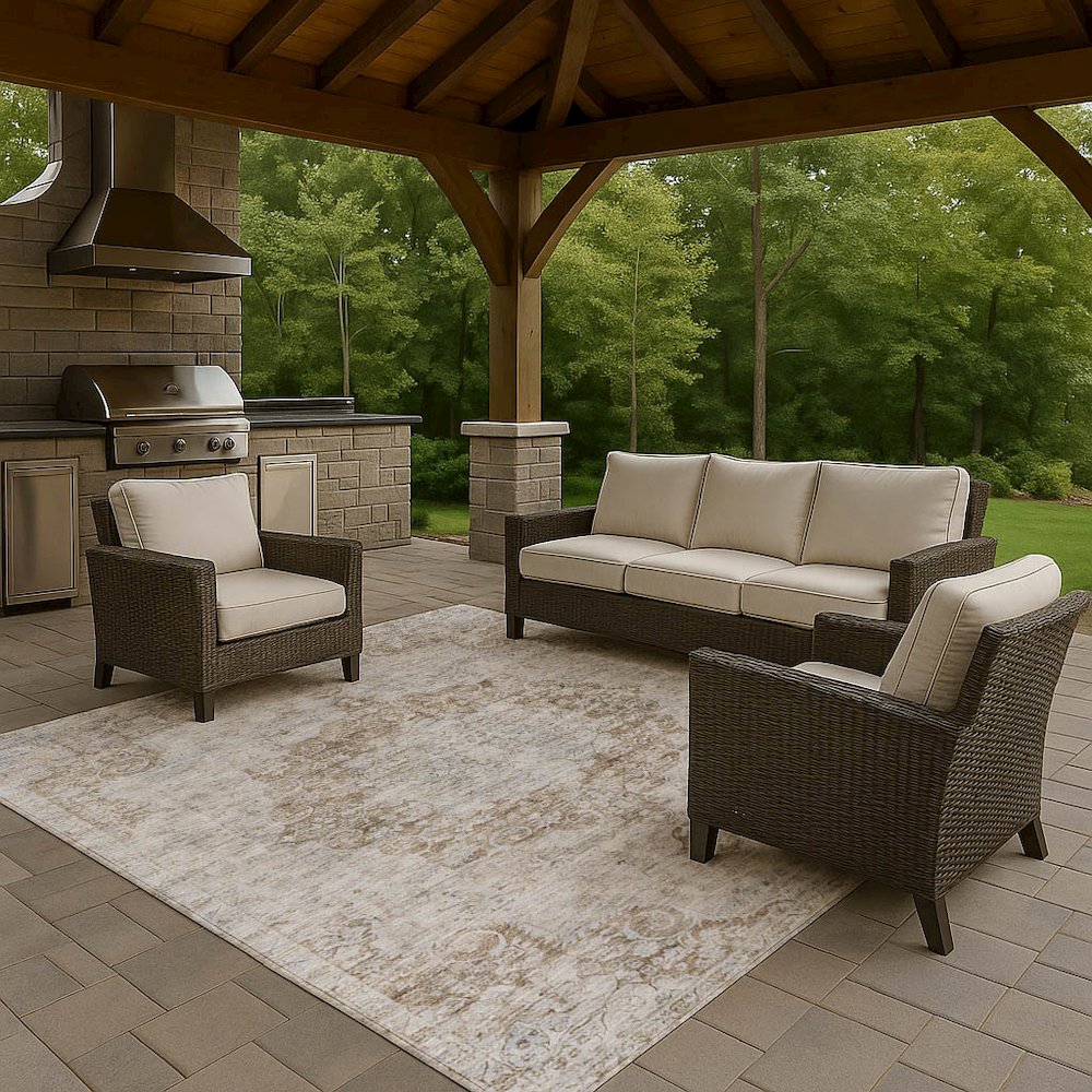 Luxury Washable Indoor/Outdoor Tabrook Chocolate 8' x 10' Rug. Picture 7