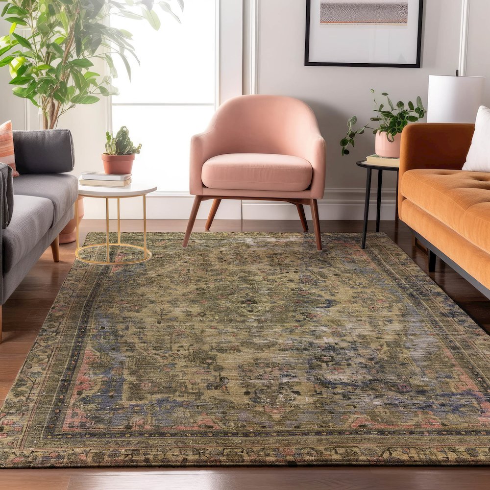 Luxury Washable Indoor/Outdoor Tabrook Tan 8' x 10' Rug. Picture 5