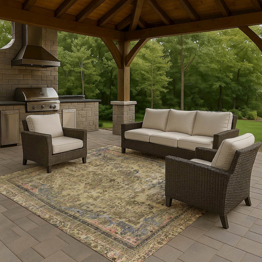 Luxury Washable Indoor/Outdoor Tabrook Tan 8' x 10' Rug. Picture 7