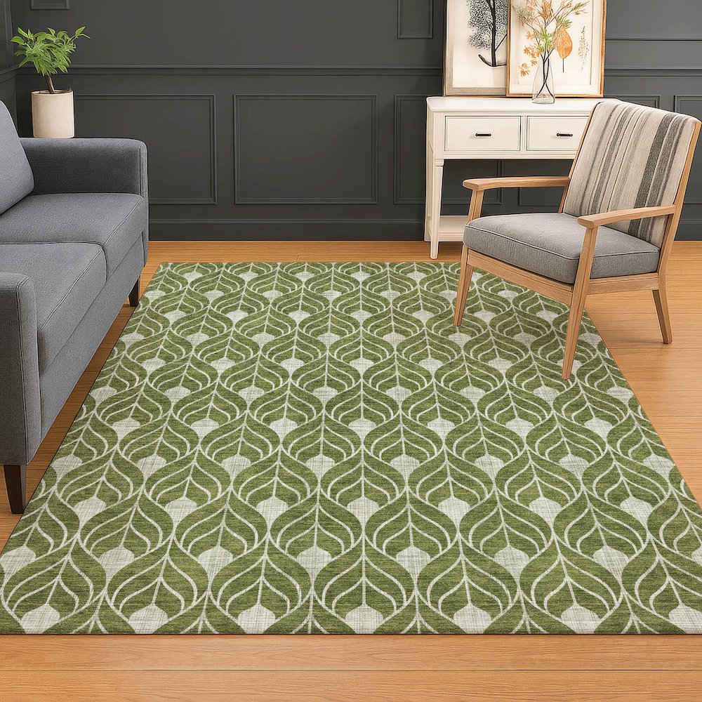 Luxury Washable Indoor/Outdoor The Reserve Olive 8' x 10' Rug. Picture 5