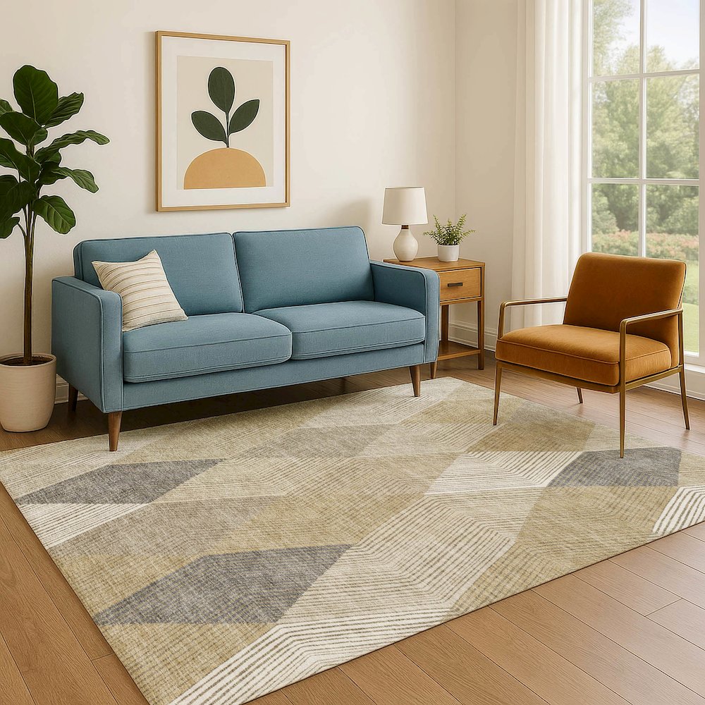 Luxury Washable Indoor/Outdoor The Reserve Wheat 8' x 10' Rug. Picture 6