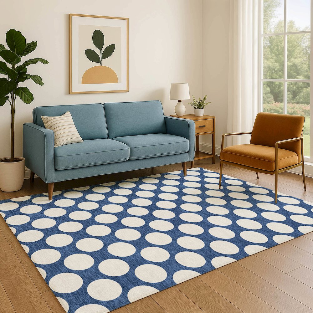 Luxury Washable Indoor/Outdoor The Reserve Navy 8' x 10' Rug. Picture 6