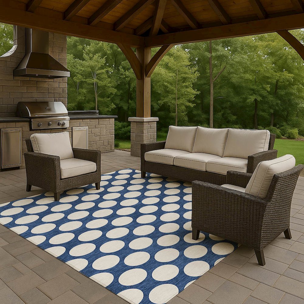 Luxury Washable Indoor/Outdoor The Reserve Navy 8' x 10' Rug. Picture 7