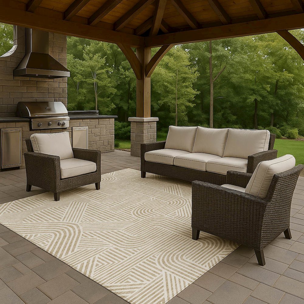 Luxury Washable Indoor/Outdoor The Reserve Putty 8' x 10' Rug. Picture 7