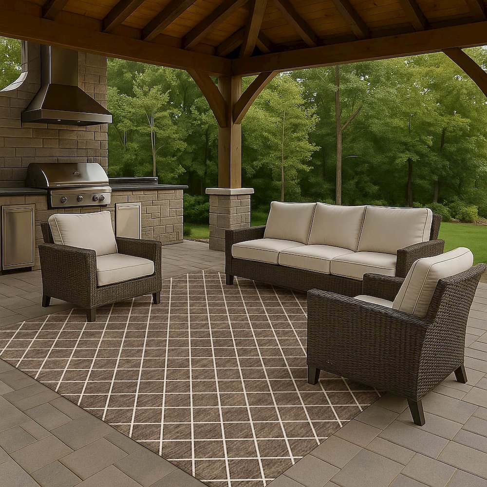 Luxury Washable Indoor/Outdoor The Reserve Brown 8' x 10' Rug. Picture 7