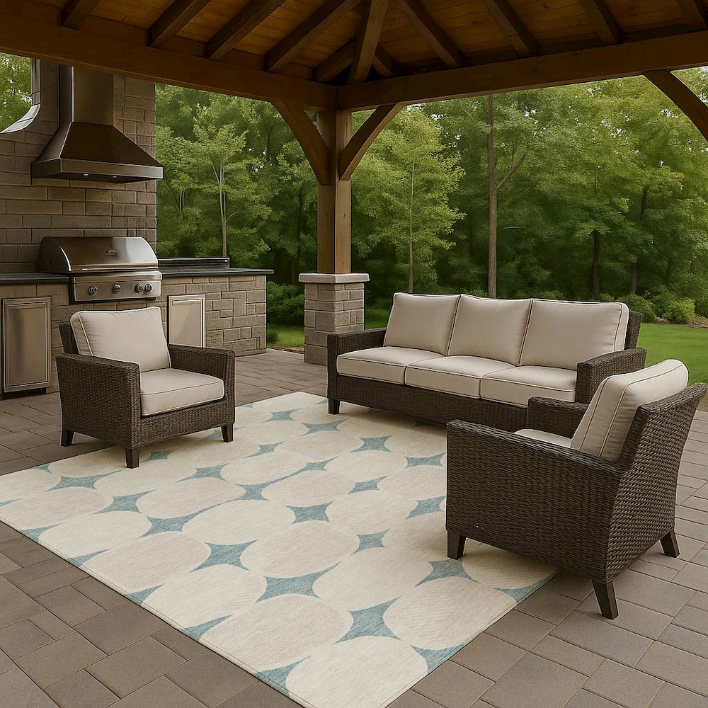 Luxury Washable Indoor/Outdoor The Reserve Teal 8' x 10' Rug. Picture 7