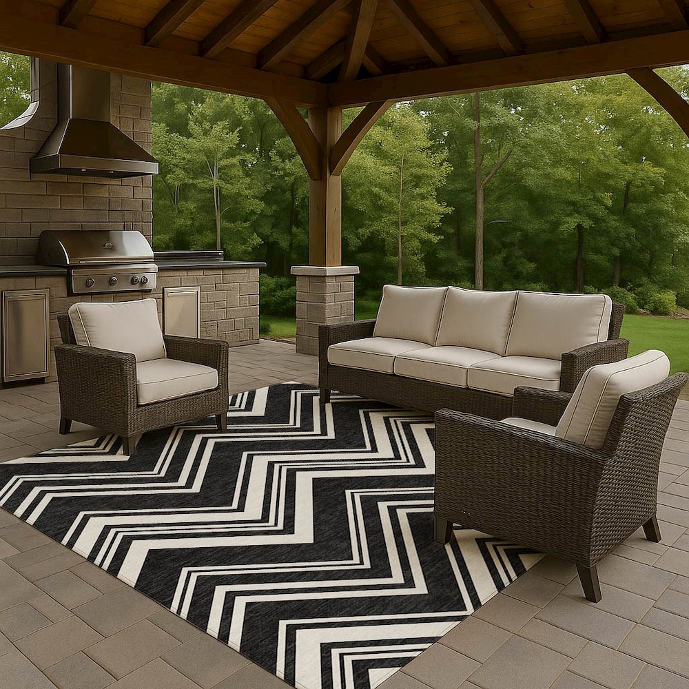 Luxury Washable Indoor/Outdoor The Reserve Black 8' x 10' Rug. Picture 7