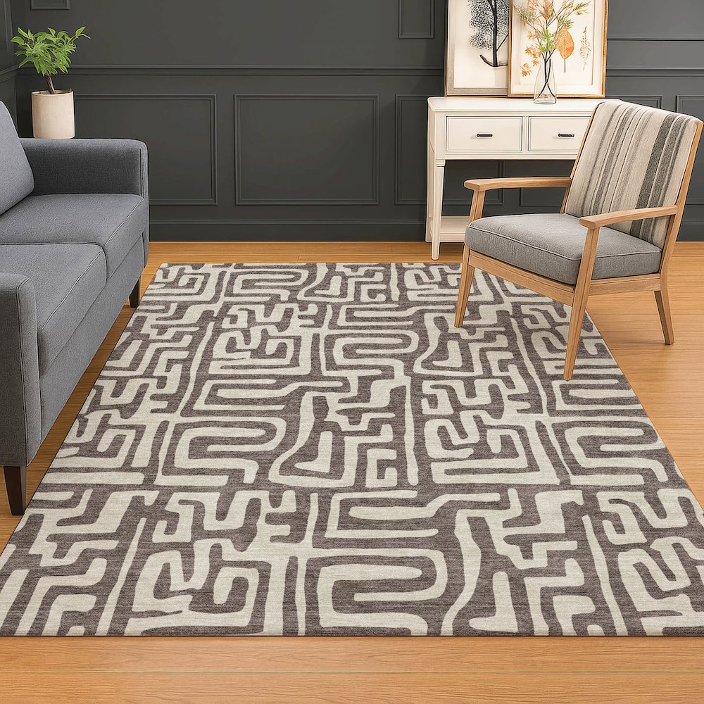 Luxury Washable Indoor/Outdoor The Reserve Chocolate 8' x 10' Rug. Picture 5