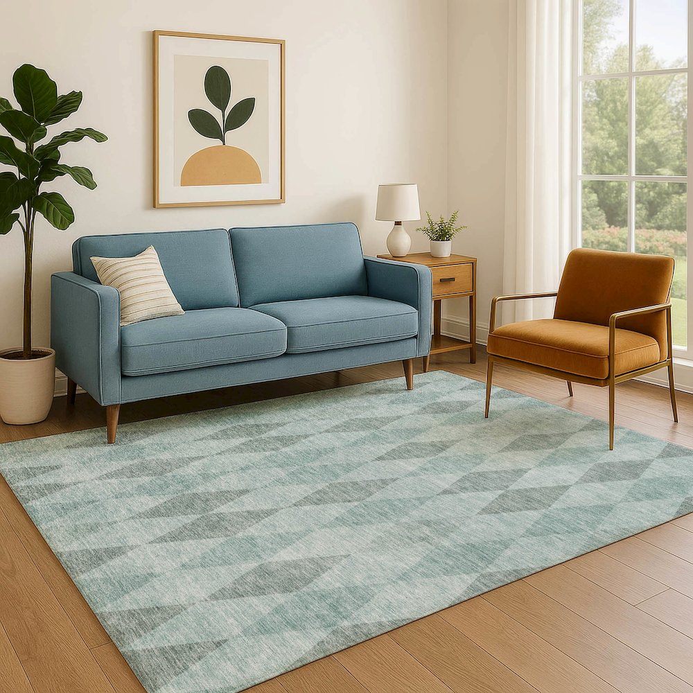 Luxury Washable Indoor/Outdoor The Reserve Teal 8' x 10' Rug. Picture 6